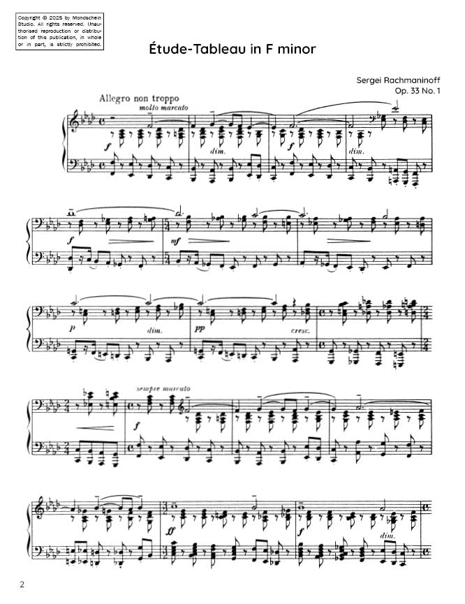 Rachmaninoff - Étude-Tableau in F minor, Op. 33 No. 1 (PDF Sheet Music / Digital Download)