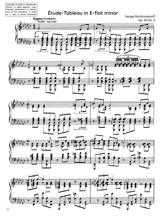 Rachmaninoff - Étude-Tableau in E-flat minor, Op. 39 No. 5 (PDF Sheet Music / Digital Download)