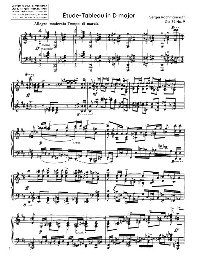 Rachmaninoff - Étude-Tableau in D major, Op. 39 No. 9 (PDF Sheet Music / Digital Download)