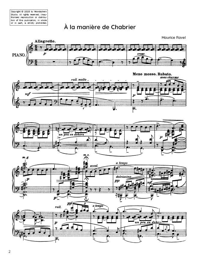 Ravel - À la manière de Chabrier (PDF Sheet Music / Digital Download)