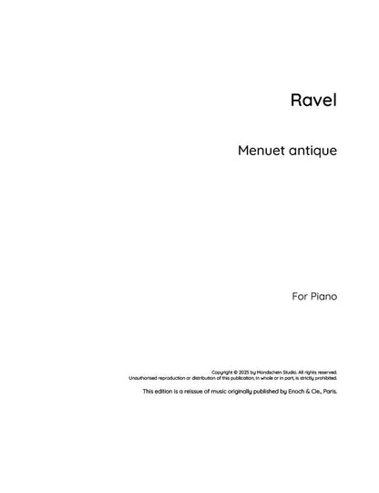 Ravel - Menuet antique (PDF Sheet Music / Digital Download)