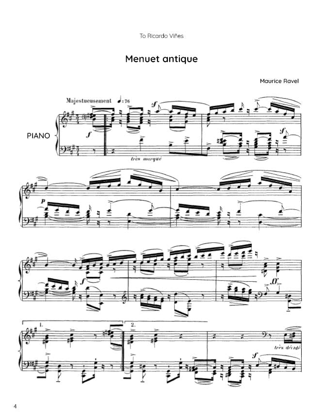 Ravel - Menuet antique (PDF Sheet Music / Digital Download)