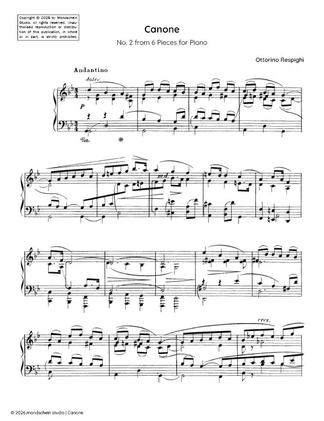 Respighi - Canone from 6 Pieces for Piano (PDF Sheet Music / Digital Download)