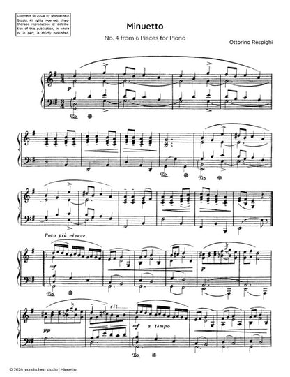 Respighi - Minuetto from 6 Pieces for Piano (PDF Sheet Music / Digital Download)