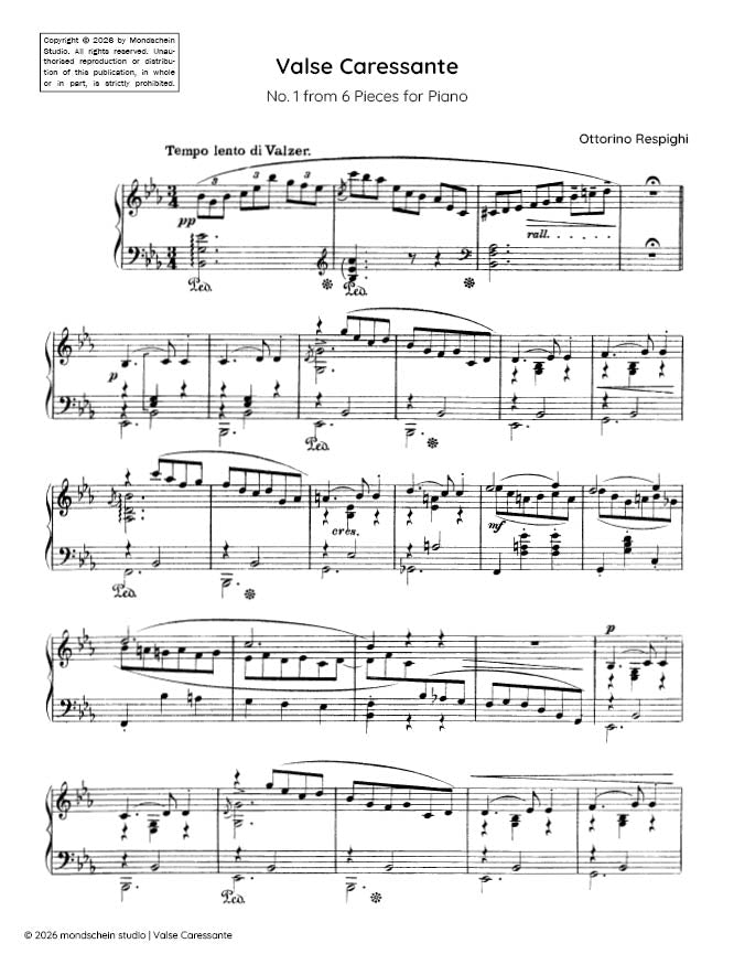 Respighi - Valse Caressante from 6 Pieces for Piano (PDF Sheet Music / Digital Download)