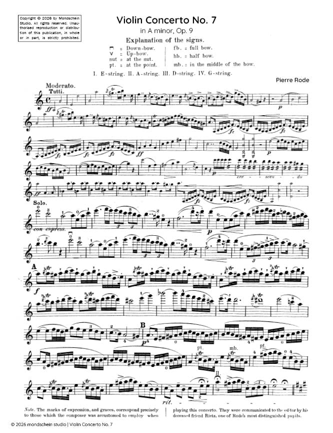Rode - Violin Concerto No. 7 in A minor, Op. 9 (PDF Sheet Music / Digital Download)