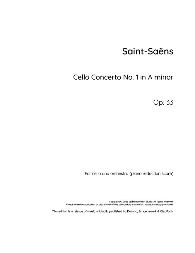 Saint-Saëns - Cello Concerto No. 1 in A minor, Op. 33 (PDF Sheet Music / Digital Download)