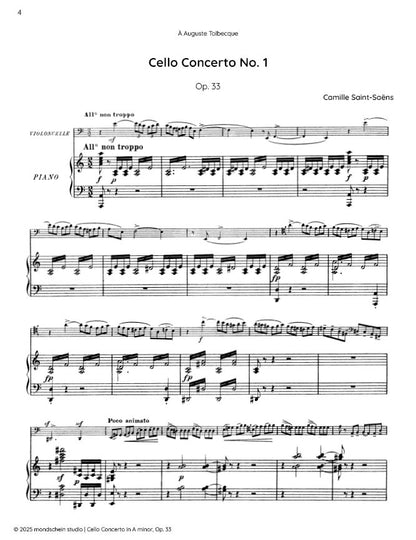 Saint-Saëns - Cello Concerto No. 1 in A minor, Op. 33 (PDF Sheet Music / Digital Download)