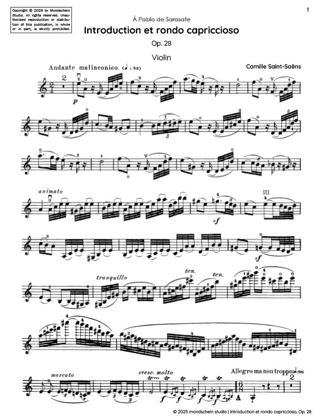 Saint-Saëns - Introduction et rondo capriccioso, Op. 28 (PDF Sheet Music / Digital Download)