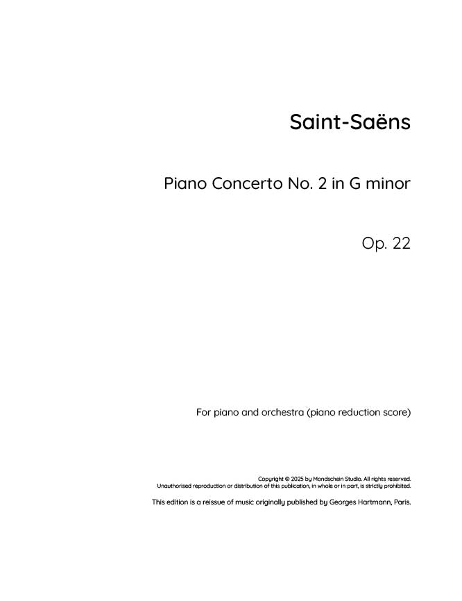 Saint-Saëns - Piano Concerto No. 2 in G minor, Op. 22 (PDF Sheet Music / Digital Download)