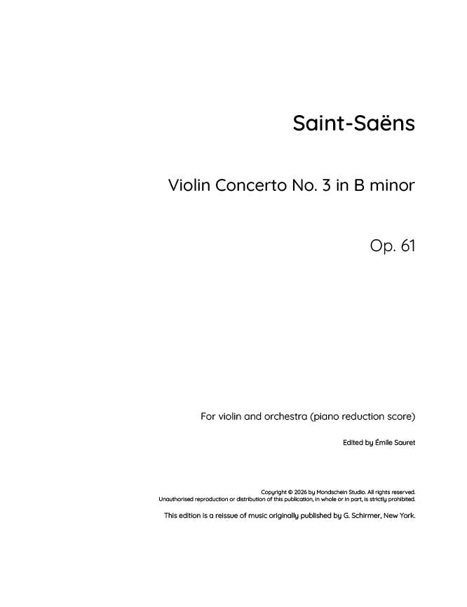 Saint-Saëns - Violin Concerto No. 3 in B minor, Op. 61 (PDF Sheet Music / Digital Download)