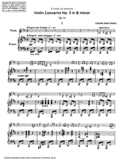 Saint-Saëns - Violin Concerto No. 3 in B minor, Op. 61 (PDF Sheet Music / Digital Download)