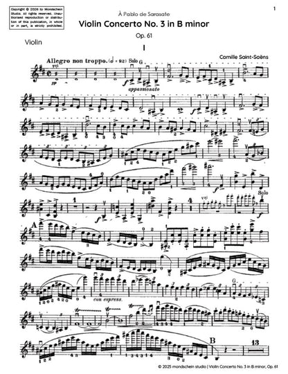 Saint-Saëns - Violin Concerto No. 3 in B minor, Op. 61 (PDF Sheet Music / Digital Download)