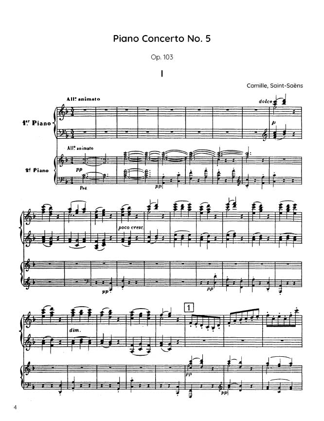Saint-Saëns - Piano Concerto No. 5 in F major, Op. 103 (PDF Sheet Music / Digital Download)