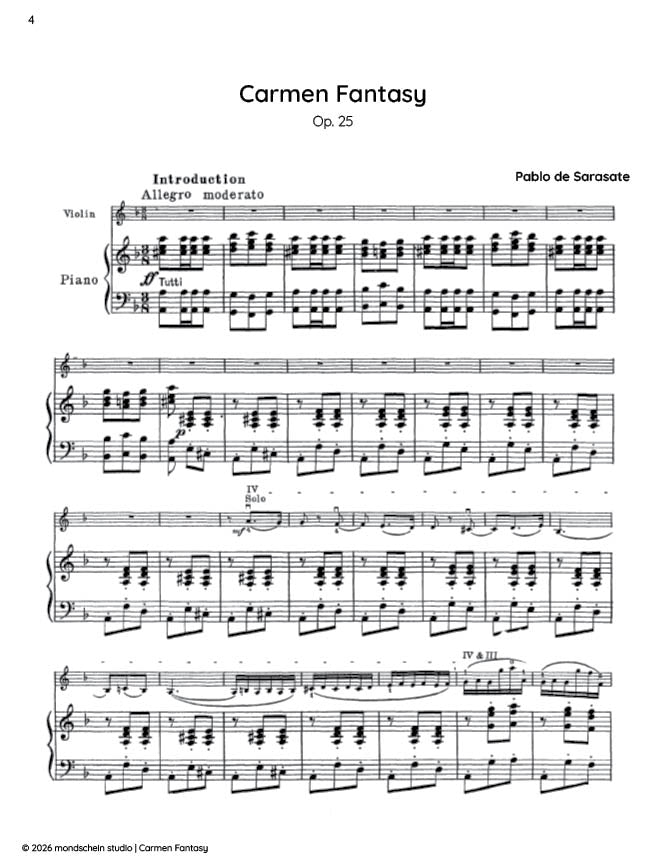 Sarasate - Carmen Fantasy, Op. 25 (PDF Sheet Music / Digital Download)
