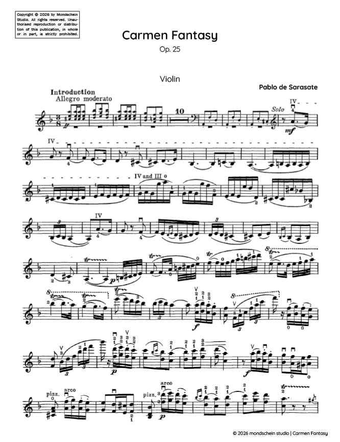Sarasate - Carmen Fantasy, Op. 25 (PDF Sheet Music / Digital Download)