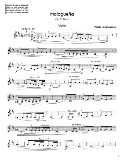 Sarasate - Malagueña for Violin and Piano from Spanish Dances, Op. 21 (PDF Sheet Music / Digital Download)