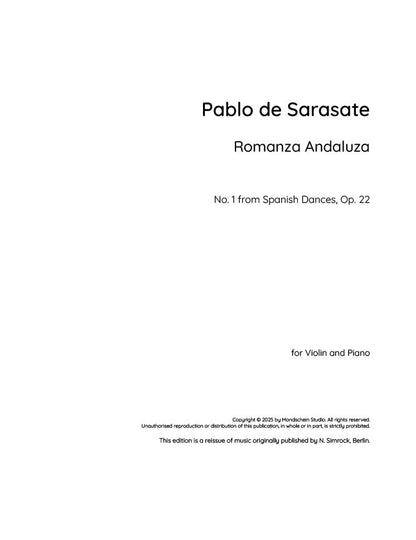 Sarasate - Romanza Andaluza for Violin and Piano from Spanish Dances, Op. 22 (PDF Sheet Music / Digital Download)
