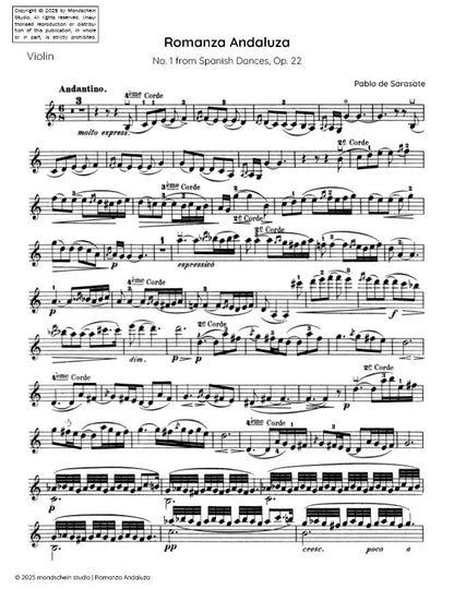 Sarasate - Romanza Andaluza for Violin and Piano from Spanish Dances, Op. 22 (PDF Sheet Music / Digital Download)
