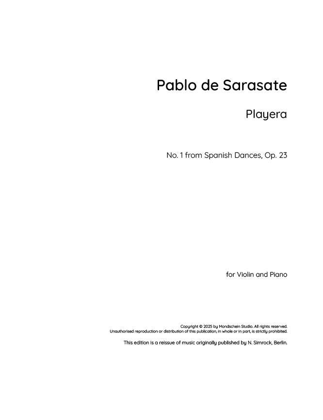 Sarasate - Playera for Violin and Piano from Spanish Dances, Op. 23 (PDF Sheet Music / Digital Download)