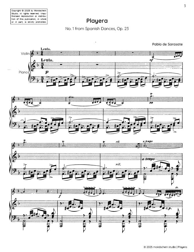 Sarasate - Playera for Violin and Piano from Spanish Dances, Op. 23 (PDF Sheet Music / Digital Download)