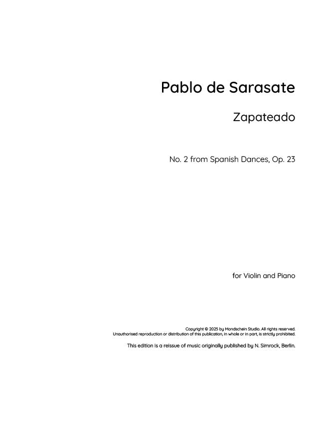 Sarasate - Zapateado for Violin and Piano from Spanish Dances, Op. 23 No. 2 (PDF Sheet Music / Digital Download)