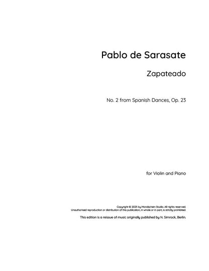 Sarasate - Zapateado for Violin and Piano from Spanish Dances, Op. 23 No. 2 (PDF Sheet Music / Digital Download)