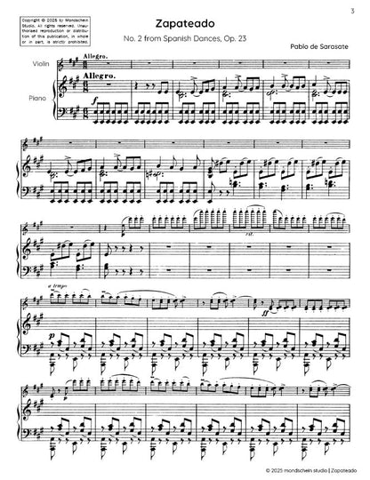 Sarasate - Zapateado for Violin and Piano from Spanish Dances, Op. 23 No. 2 (PDF Sheet Music / Digital Download)