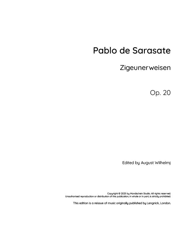 Sarasate - Zigeunerweisen, Op. 20 (PDF Sheet Music / Digital Download)