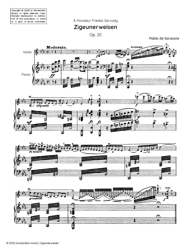 Sarasate - Zigeunerweisen, Op. 20 (PDF Sheet Music / Digital Download)