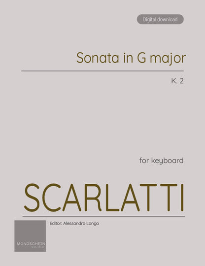 Scarlatti - Sonata in G major, K. 2 (PDF Sheet Music / Digital Download)