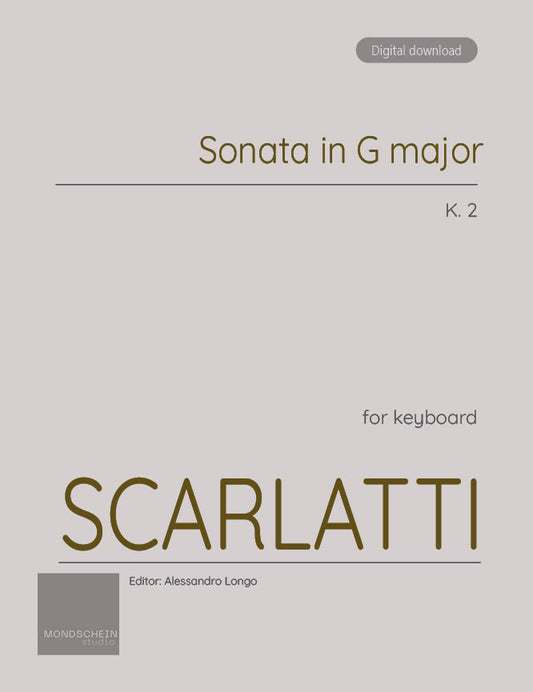 Scarlatti - Sonata in G major, K. 2 (PDF Sheet Music / Digital Download)