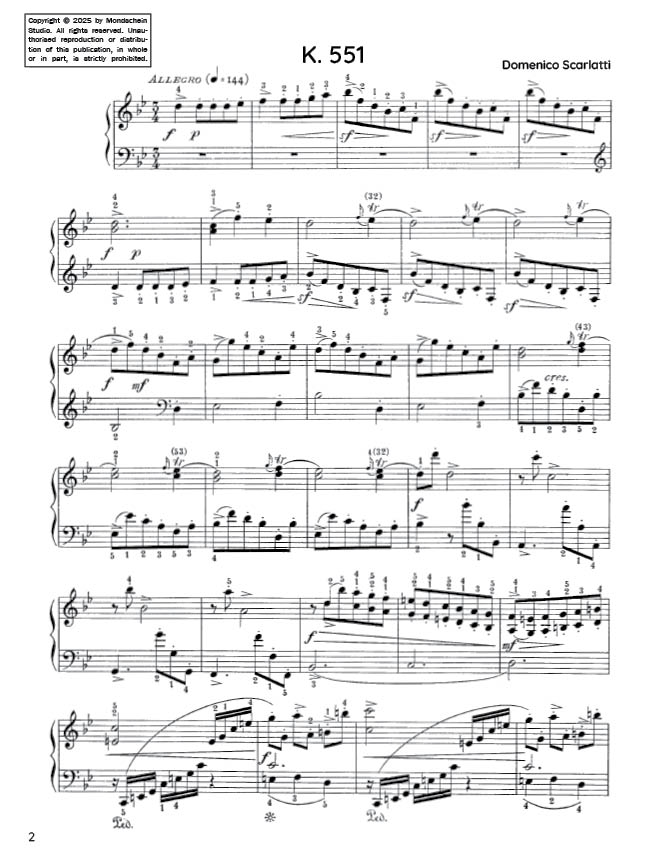 Scarlatti - Sonata in B-flat major, K. 551 (PDF Sheet Music / Digital Download)