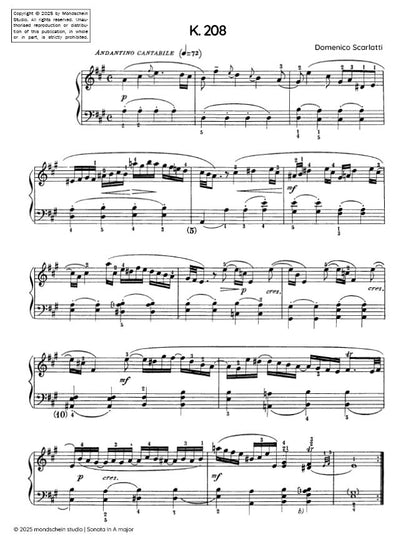 Scarlatti - Sonata in A major, K. 208 (PDF Sheet Music / Digital Download)
