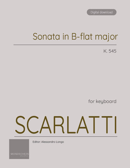 Scarlatti - Sonata in B-flat major, K. 545 (PDF Sheet Music / Digital Download)