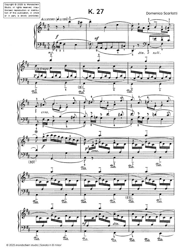 Scarlatti - Sonata in B minor, K. 27 (PDF Sheet Music / Digital Download)