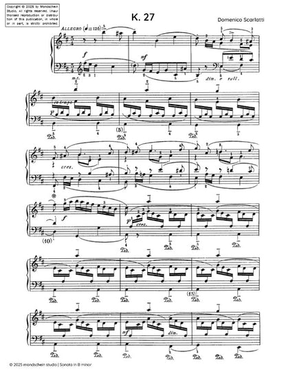 Scarlatti - Sonata in B minor, K. 27 (PDF Sheet Music / Digital Download)