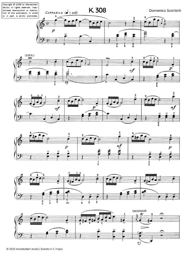 Scarlatti - Sonata in C major, K. 308 (PDF Sheet Music / Digital Download)