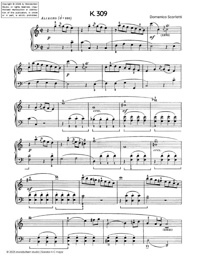 Scarlatti - Sonata in C major, K. 309 (PDF Sheet Music / Digital Download)