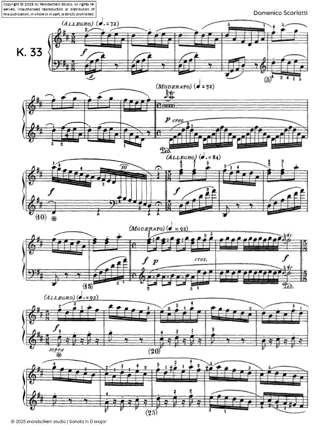 Scarlatti - Sonata in D major, K. 33 (PDF Sheet Music / Digital Download)