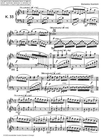 Scarlatti - Sonata in D major, K. 33 (PDF Sheet Music / Digital Download)