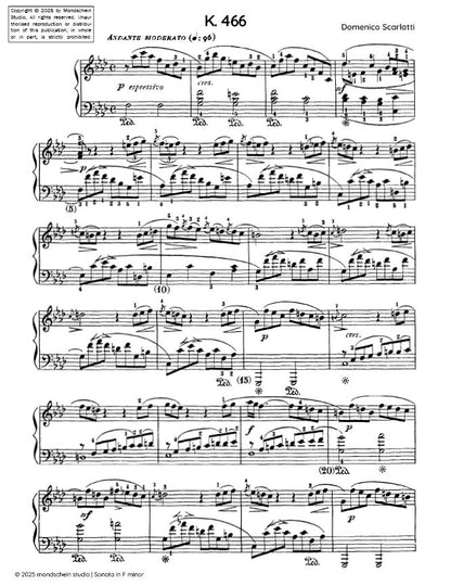 Scarlatti - Sonata in F minor, K. 466 (PDF Sheet Music / Digital Download)