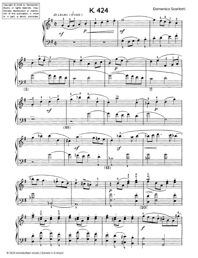 Scarlatti - Sonata in G major, K. 424 (PDF Sheet Music / Digital Download)