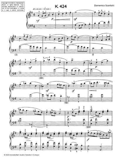 Scarlatti - Sonata in G major, K. 424 (PDF Sheet Music / Digital Download)