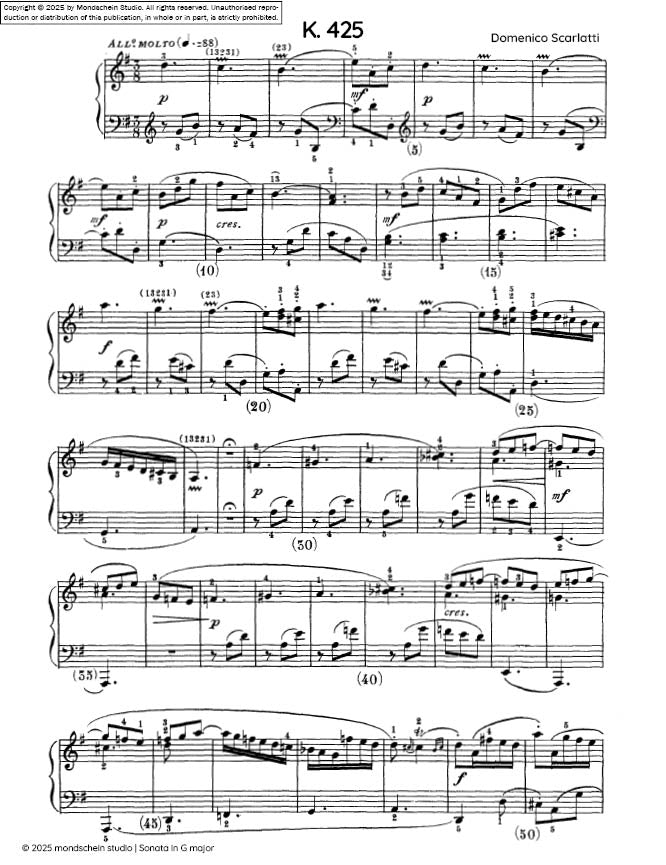 Scarlatti - Sonata in G major, K. 425 (PDF Sheet Music / Digital Download)