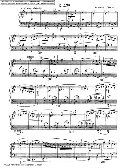 Scarlatti - Sonata in G major, K. 425 (PDF Sheet Music / Digital Download)