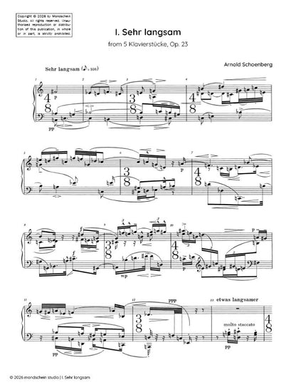 Schoenberg - I. Sehr langsam from 5 Klavierstücke, Op. 23 (PDF Sheet Music / Digital Download)