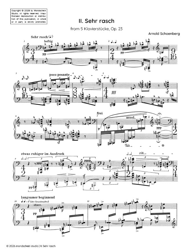 Schoenberg - II. Sehr rasch from 5 Klavierstücke, Op. 23 (PDF Sheet Music / Digital Download)