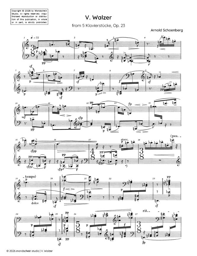Schoenberg - V. Walzer from 5 Klavierstücke, Op. 23 (PDF Sheet Music / Digital Download)