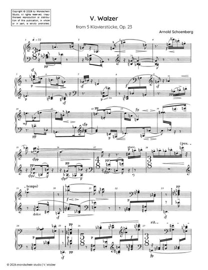 Schoenberg - V. Walzer from 5 Klavierstücke, Op. 23 (PDF Sheet Music / Digital Download)